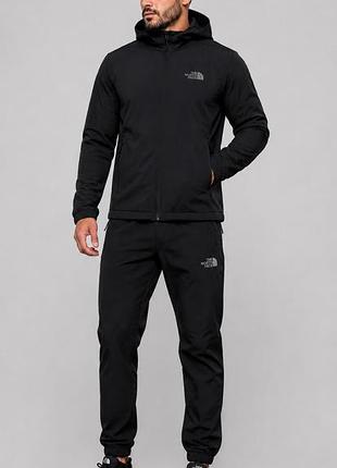 Чоловічий зимовий спортивний костюм the north face softshell на флісі чорний софтшел фліс