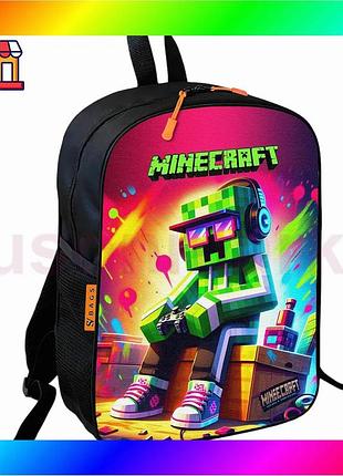Bs рюкзак шкільний minecraft best mix кріпер водонепроникний для хлопчиків з кишенею для зошитів чорни bas77/n