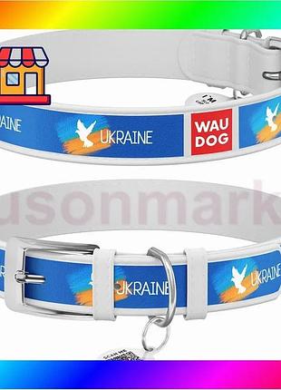 Bs ошейник для собак best mix кожаный waudog design с qr паспортом, рисунок "флаг", xl, ш 35 мм, дл 46 bas77/n