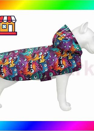 Bs дождевик-накидка с капюшоном best mix для собак waudog clothes, рисунок "зубастые монстры", xxs, а bas77/n