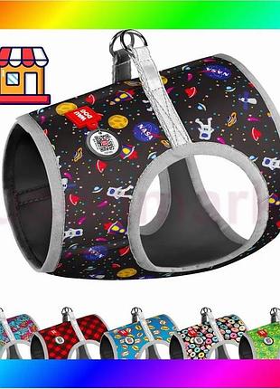 Bs шлей для собак best mix м'який waudog clothes c qr паспортом, малюнок "nasa", xs2, в 28-31 см, з 20 bas77/n