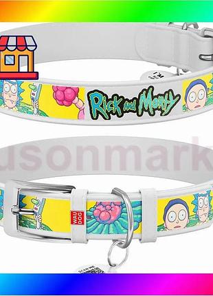 Bs ошейник для собак best mix кожаный waudog design с qr паспортом, рисунок "рик и морти 1", xl, ш 35 bas77/n