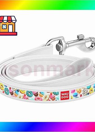 Bs поводок waudog design best mix с рисунком "пончики" (ширина 25 мм, длина 122 см) белый bas77/n