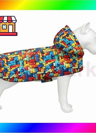 Bs дождевик-накидка с капюшоном best mix для собак waudog clothes, рисунок "блоки", xl, а 55-61 см, b bas77/n