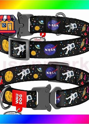 Bs ошейник для собак best mix нейлоновый waudog nylon c qr паспортом, рисунок "nasa", металлическая пр bas77/n