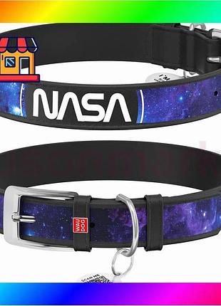 Bs ошейник для собак best mix кожаный waudog design с qr паспортом, рисунок "nasa21", xl, ш 35 мм, дл bas77/n