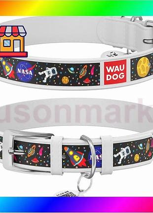 Bs ошейник для собак best mix кожаный waudog design с qr паспортом, рисунок "nasa", xs, ш 12 мм, дл 20 bas77/n