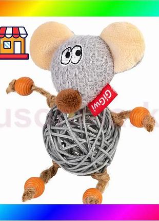 Bs іграшка для котів best mix мишка з дзвіночком gigwi catchscratch, текстиль, мотузка, ротанг, 8 см bas77/n