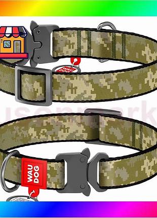 Bs нашийник для собак best mix нейлоновий waudog nylon з qr-паспортом, малюнок "мілітарі", металевий ф bas77/n