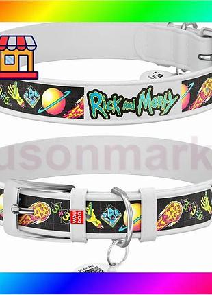 Bs ошейник для собак best mix кожаный waudog design с qr паспортом, рисунок "рик и морти 3", xl, ш 35 bas77/n