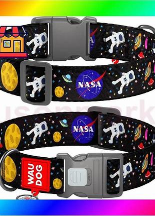 Bs нашийник для собак best mix нейлоновий waudog nylon c qr паспортом, малюнок "nasa", пластиковий фас bas77/n