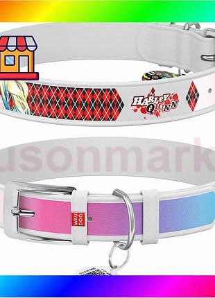 Bs ошейник для собак best mix кожаный waudog design с qr паспортом, рисунок "харли квинн", ш 35 мм, дл bas77/n