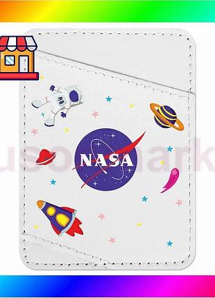 Bs візитниця waudog design best mix з малюнком "nasa", шкіра преміум (ширина 70 мм, довжина 95 мм) біл bas77/n