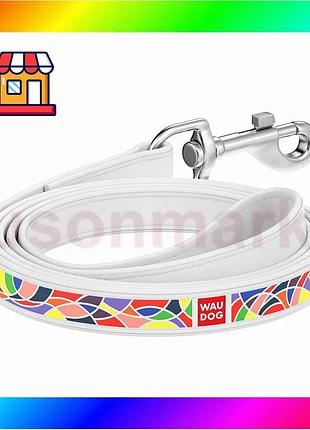 Bs поводок waudog design best mix с рисунком "витраж" (ширина 25 мм, длина 122 см) белый bas77/n
