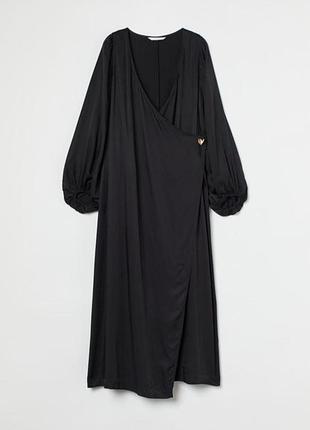Женское черное платье на запах с широкими рукавами h&amp;m