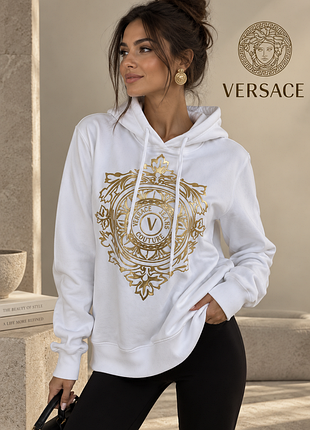 Versace біле ефектне худі з логотипом бренду