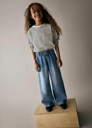 8-9/9-10 лет h&amp;m новые фирменные широкие прямые джинсы wide leg с поясом paper bag девочке