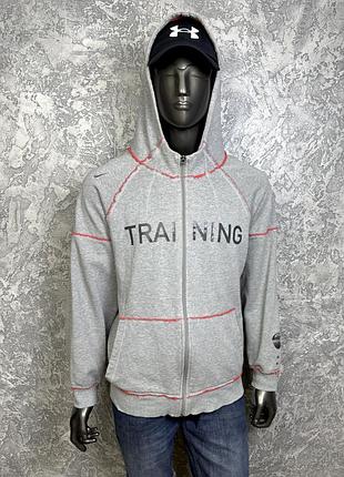 Nike training кофта толстовка l размер спортивная серая с принтом