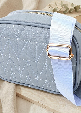 Сумка женская на каждый день из натуральной кожи vintage серо-голубой.