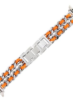 Ремешок для apple watch металлический кожаный браслет chanel silver-orange для стиля и комфорта