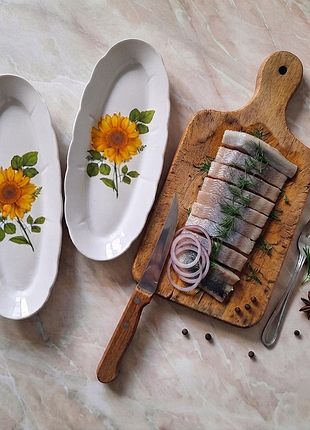 Сеседница (2шт) керамические миски с подсолнухами, тарелки для сельди овальные подсолнухи