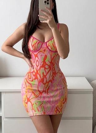 В'язаний трикотаж 💖 в'язана сукня zara 🌸 літній сарафан міні 👗 яскравий абстрактний принт♥️розмір м/л