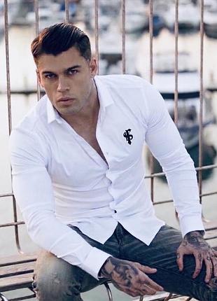 Father sons нова чоловіча класична сорочка біла преміального бренду приталена slim fit  super slim з високоякісного  еластичної бавовни розмір м