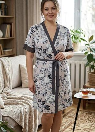Натуральный вискозный качественный цветочный халат с поясом nicoletta l, xl