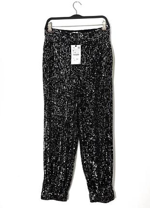 Новые черные брюки баллоны с пайетками брюки zara