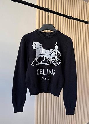 Светр чорний принт кінь з повозкою celine