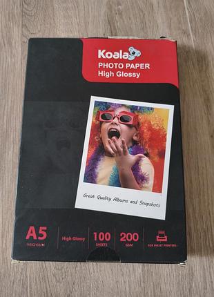 Глянцевая фотобумага koala high glossy a5, 200 г/м2 (100 листов)