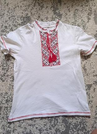 Біла дитяча вишиванка з коротким рукавом