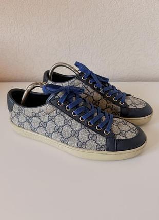 Кроссовки gucci navy leather coated canvas gg low top sneakers
