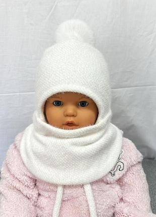Зимовий комплект із помпоном пухнаста шапка + хомут 46-48-50-52-54 р