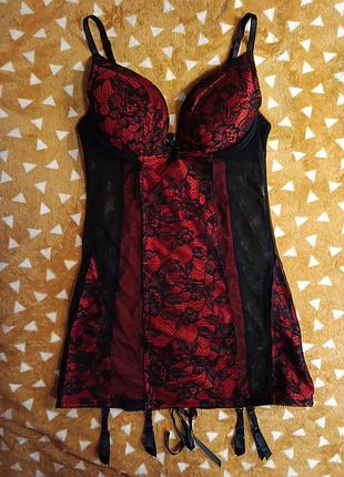 Пеньюар корсет с рычажками для чулок, кружево и сетка, пуш ап ann summers 38