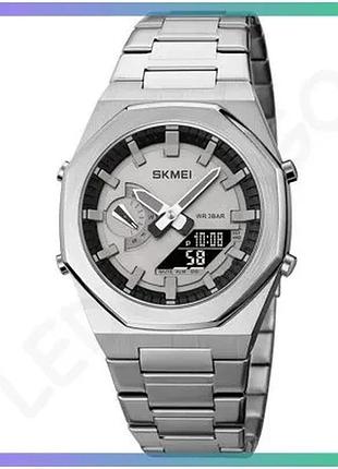 Часы skmei 1816sibk кварцевые мужские серебристые и черные с будильником и секундомером 50х41,1 мм sku_1080-1919