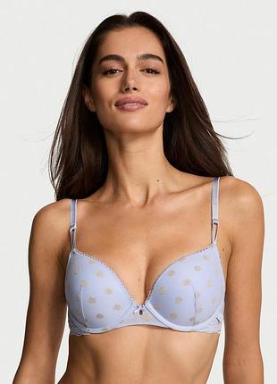 Бюстгальтер victoria's secret (2887596582) sexy tee sheer heritage shimmer dot push-up bra 70a блакитний