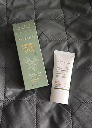 Mary&may cica soothing sun cream spf50+ pa++++ сонцезахисний крем з центеллою 50 мл