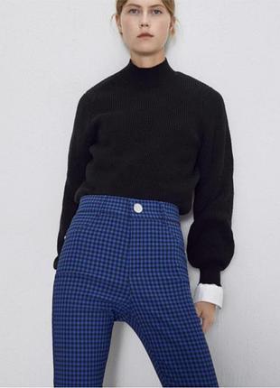 Шикарные женские брюки / легинсы в сине - чёрную клетку zara made in cambodia, оригинал
