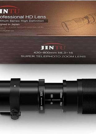 Jintu 420-800 мм f/8.3 телеоб'єктив зі змінною фокусною відстанню та ручним керуванням + t-подібне кріплення для canon eos