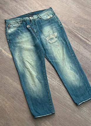 Вінтажні джинси emporio armani р. 34 (l) сині широкі з бризками фарби