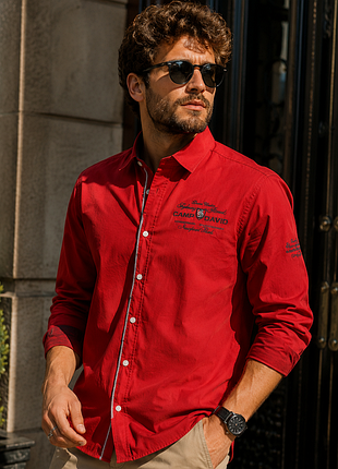 Красивая хлопковая рубашка красного цвета camp david premium muscle fit made in turkey