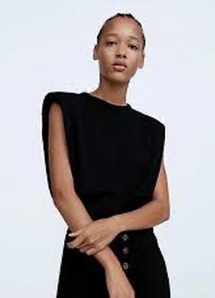 Футболка майка топ с плечиками черный женский zara