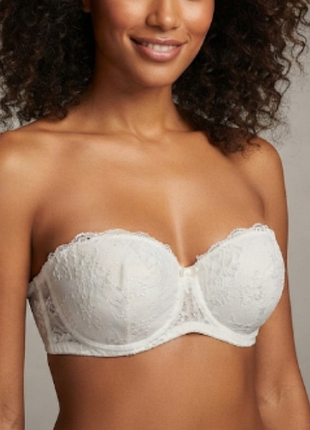 Белый кружевной бюстгальтер балконет h&m 80c 36c