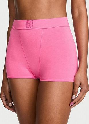 Женские трусики victoria's secret (28255968572) logo cotton lace patch high-waist boyshort m розовые