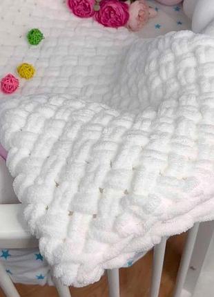 Белый плюшевый плед детский alize puffy 90×90 см, вязаный плед для новорожденного