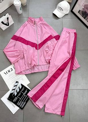 Костюм женский из плащёвки двухцветный розовый, 50-54 (oversize)