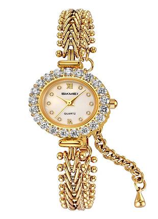 Женские часы skmei 2729gd gold с металлическим браслетом и золотистым корпусом