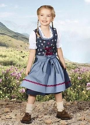 Баварский национальный костюм 110 дирндль для девочки (платье, блуза, фартук)