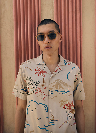 Сорочка чоловіча easy iron pure cotton hawaiian shirt m&s 2xl (marks & spencer) з коротким рукавом